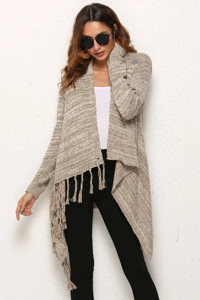 Angel Wings One-Button Tassel Tie Asymmetrical Hem Cardigan  Style Ratio