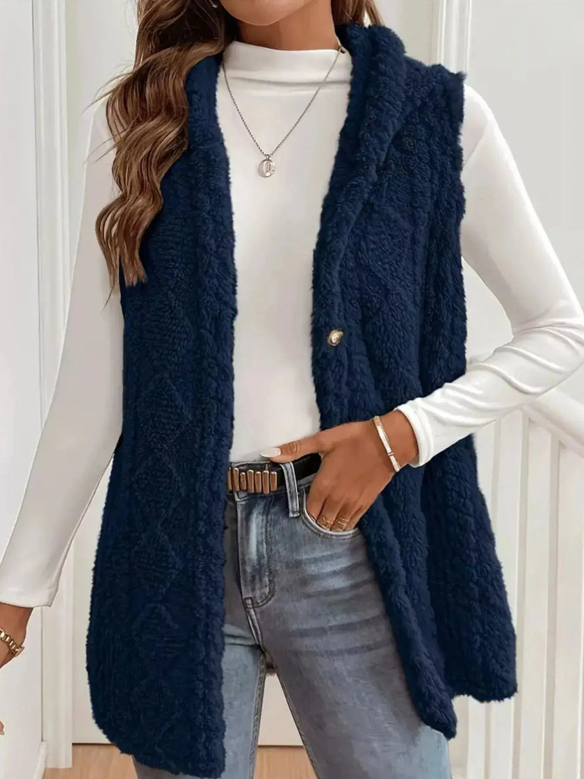 Button-Down Sherpa Hooded Vest Coat  Style Ratio