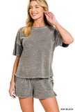 Zenana Halo Snow Washed Short Sleeve Tee and Shorts Set  Style Ratio