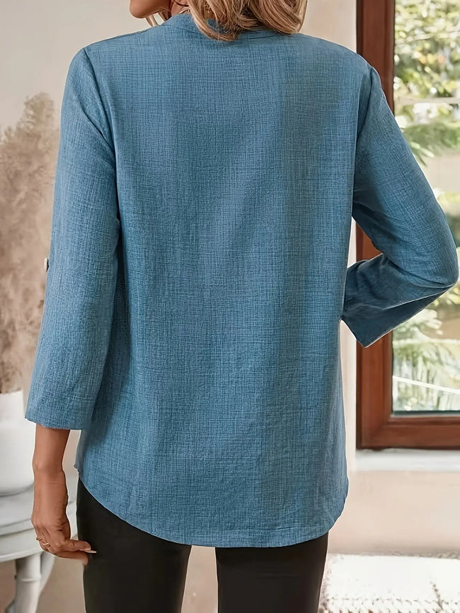 Notched Roll-Up Long Sleeve Shirt  Style Ratio