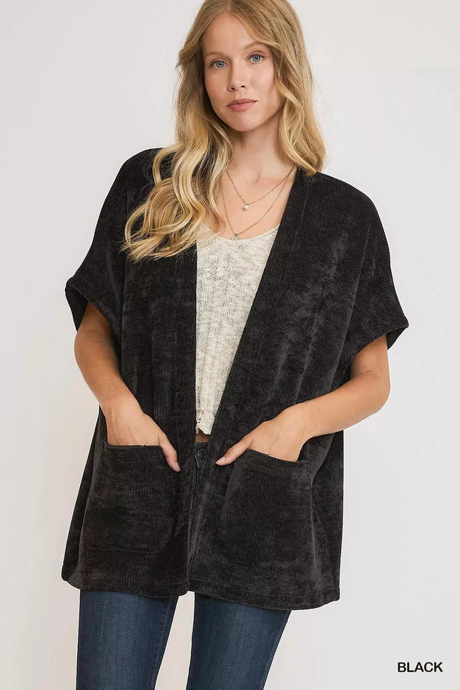 Umgee Open Front Knit Cardigan with Front Pockets  Style Ratio