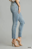 Umgee 5-Pockets Distressed Detail Stretch Denim Skinny Jeans with Unfinished Hem  Style Ratio