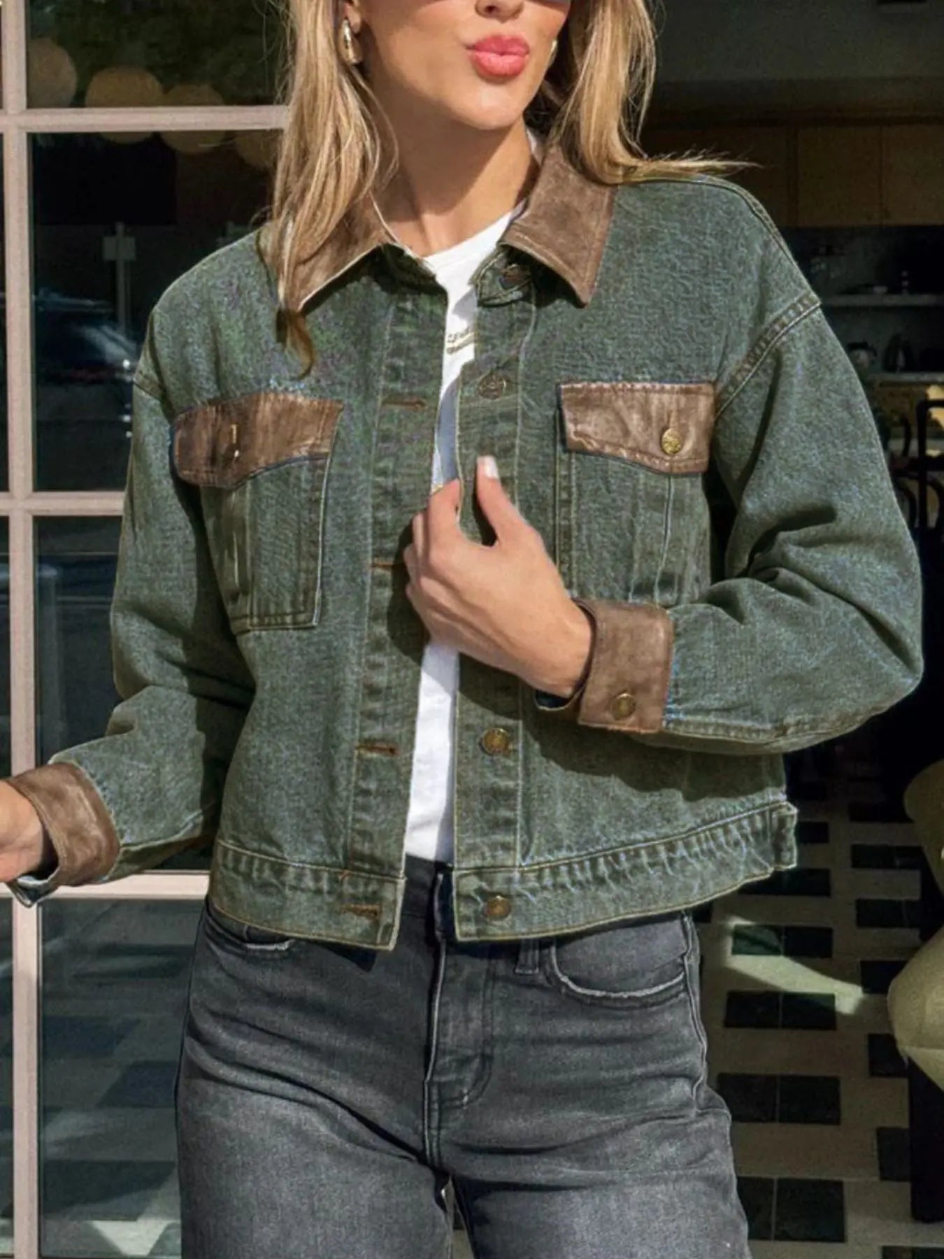 Button Up Chest Pockets Denim Jacket  Style Ratio
