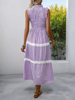 Smocked Striped Lace Trim Sleeveless Midi Dress  Style Ratio