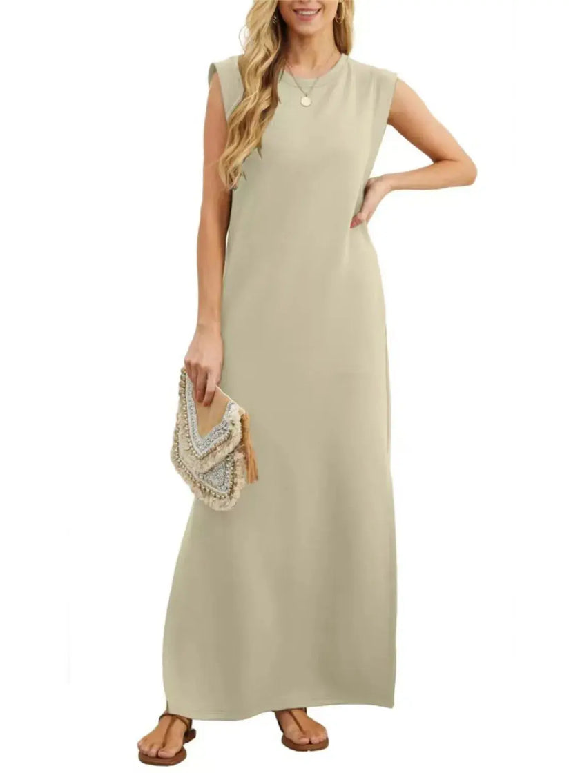 Full Size Slit Round Neck Sleeveless Maxi Tank Dress  Style Ratio