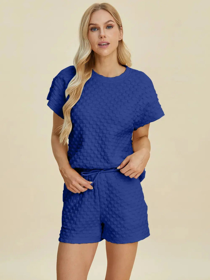 Double Take Full Size Texture T-Shirt and Shorts Set  Style Ratio