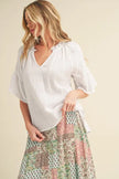 Aemi + Co Side Slit Notched Ruffled Half Sleeve Blouse  Style Ratio