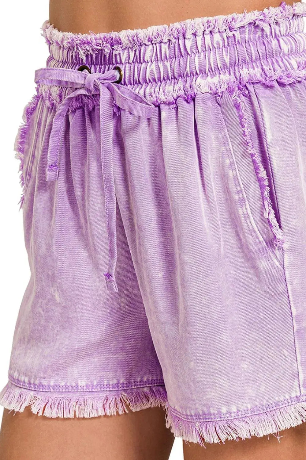 Zenana Mineral Frayed Hem Washed Shorts  Style Ratio