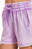 Zenana Mineral Frayed Hem Washed Shorts  Style Ratio