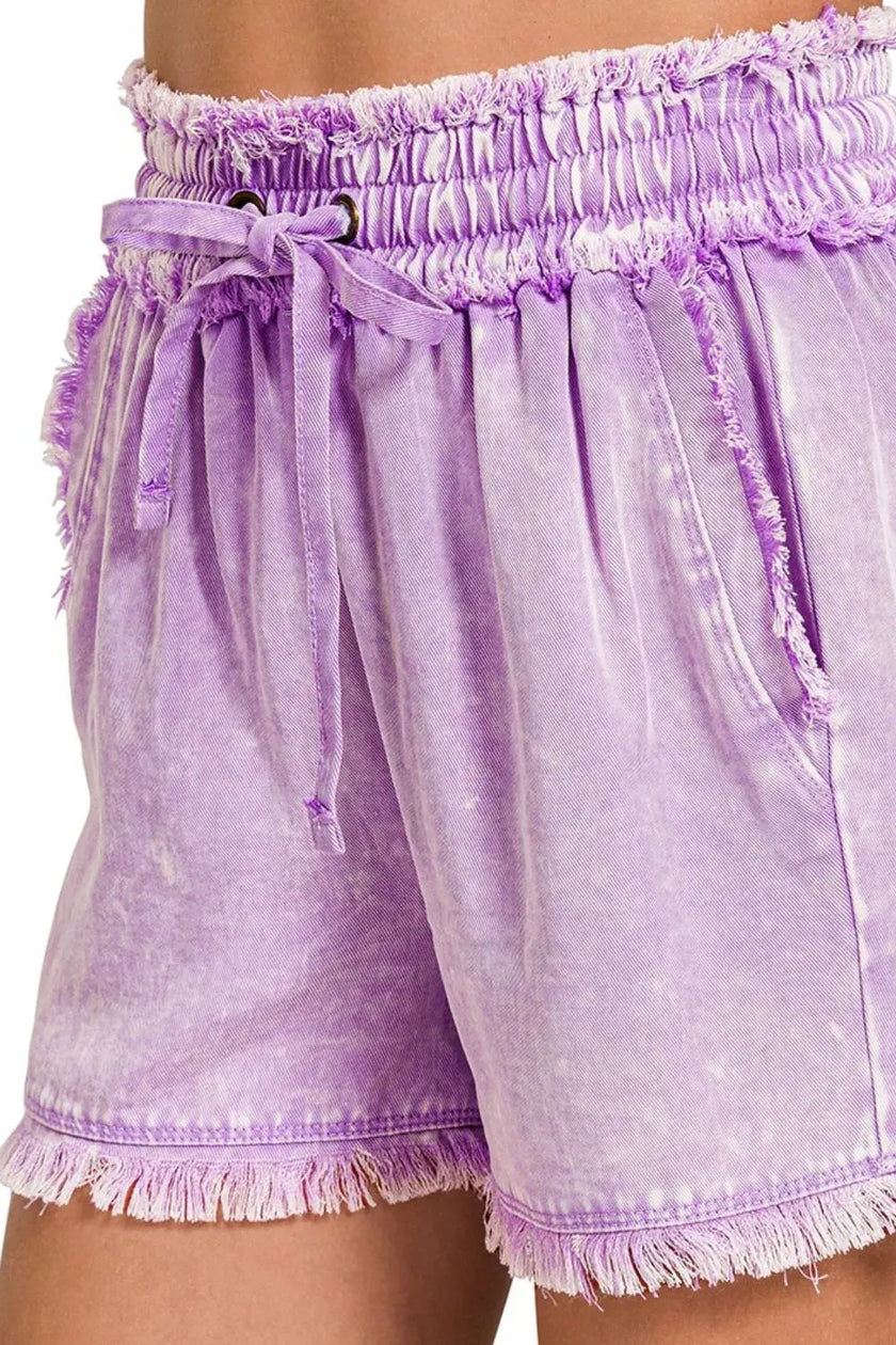 Zenana Mineral Frayed Hem Washed Shorts  Style Ratio