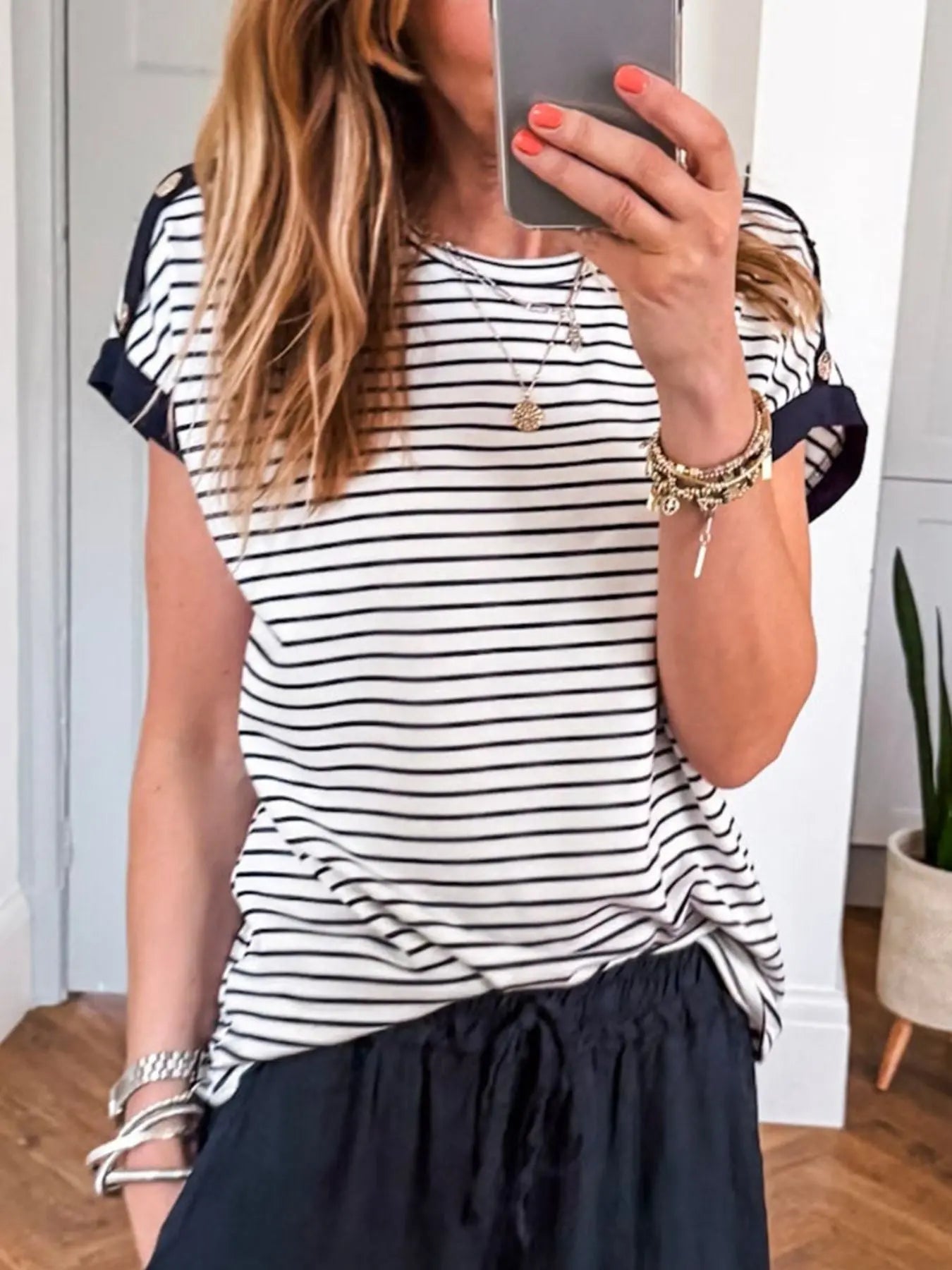 Stripe Cuffed Short Sleeve Shirt - Style Ratio