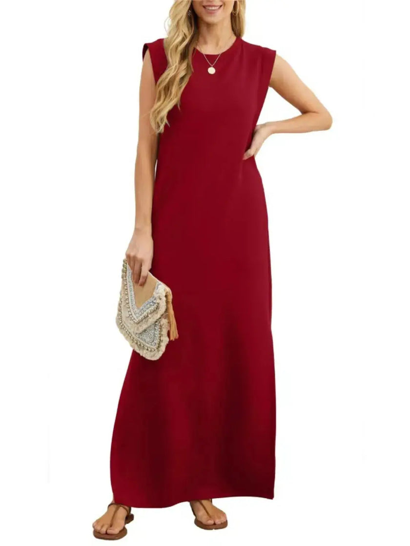Full Size Slit Round Neck Sleeveless Maxi Tank Dress  Style Ratio