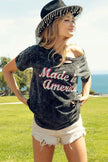 BiBi Laser Cut Mineral Washed America Print Short Sleeve Shirt  Style Ratio