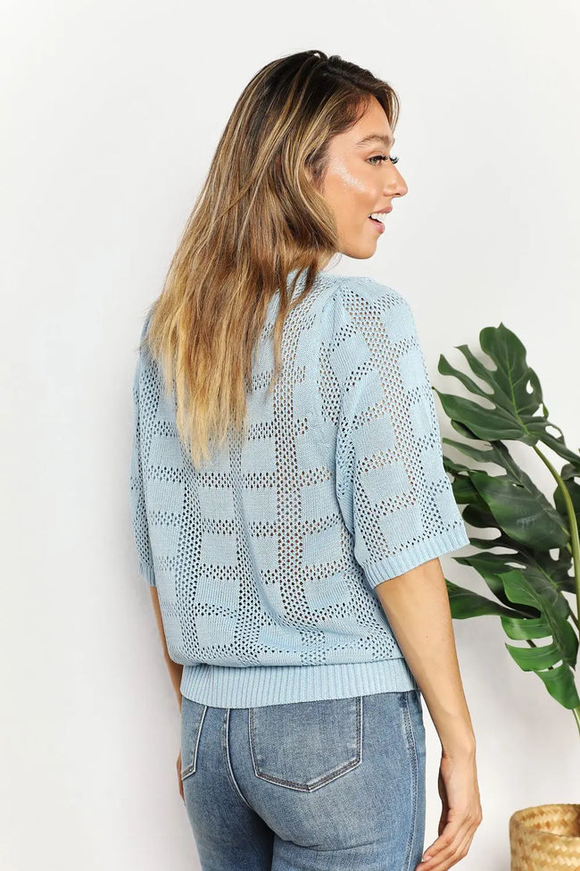Mandy Ribbed Trim Round Neck Knit Blouse  Style Ratio