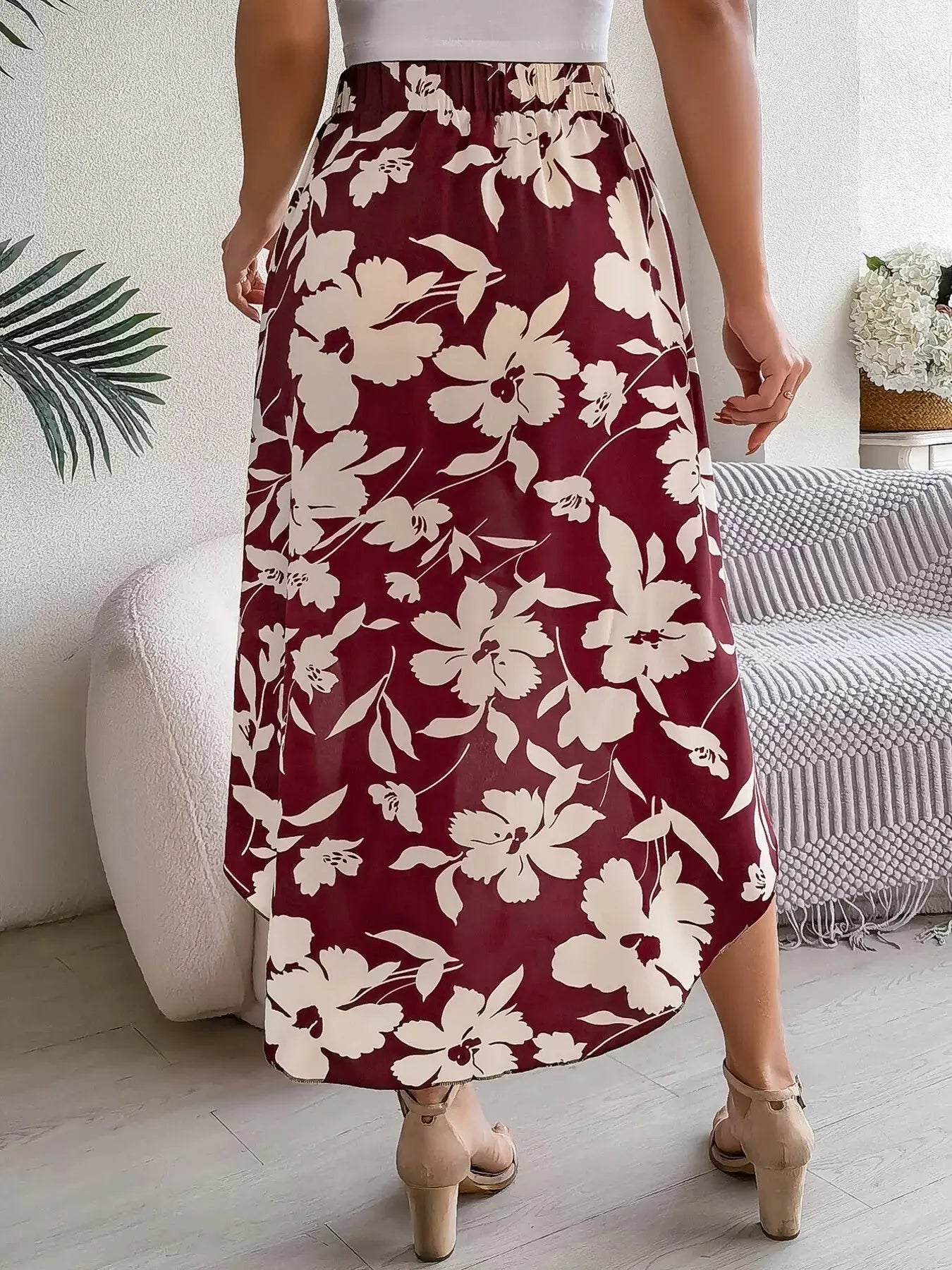 Floral Print Ruffle Hem Asymmetrical Skirt  Style Ratio