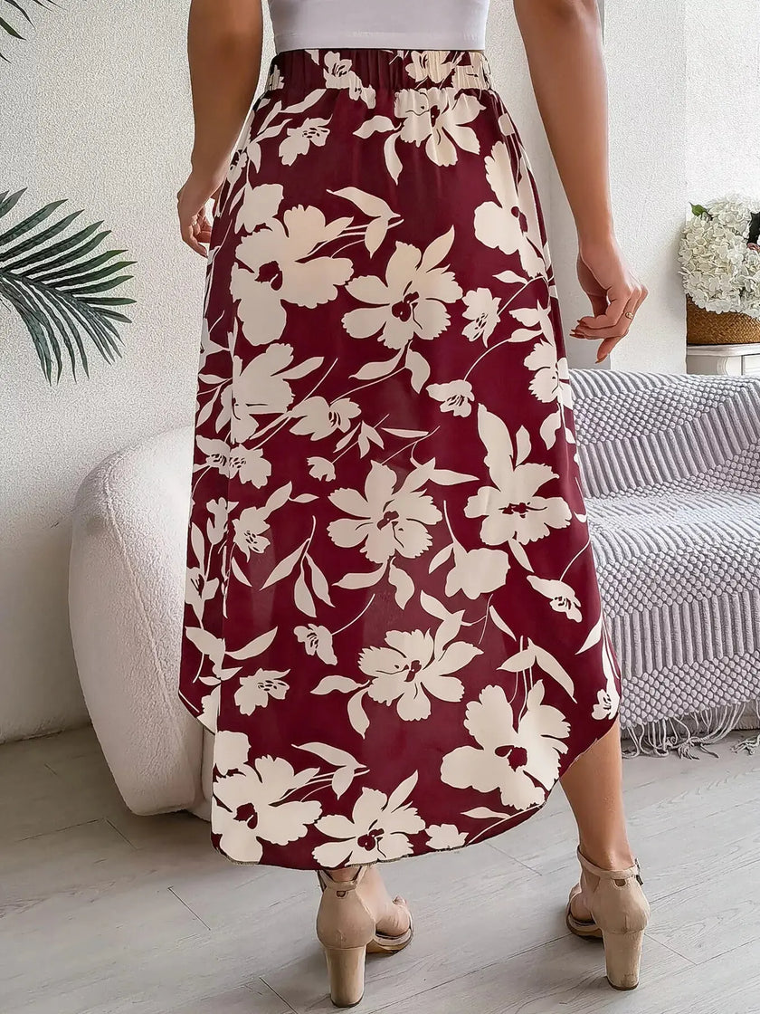Floral Print Ruffle Hem Asymmetrical Skirt  Style Ratio