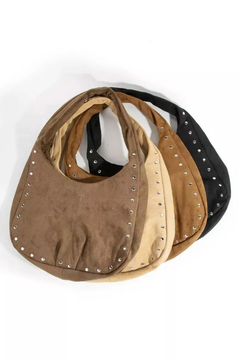 Fame Faux Suede Studded Trim Hobo Bag  Style Ratio