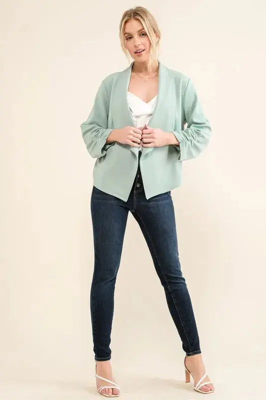 And The Why Stretch Non-Wrinkled Basic Open-Front Blazer  Style Ratio