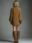 Full Size Suede Turtleneck Lantern Sleeve Mini Dress  Style Ratio