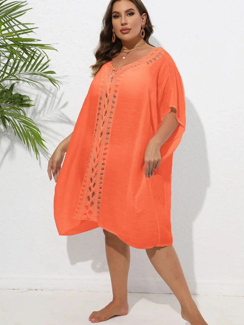 Crochet Trim V-Neck Beach Cover Up  Style Ratio