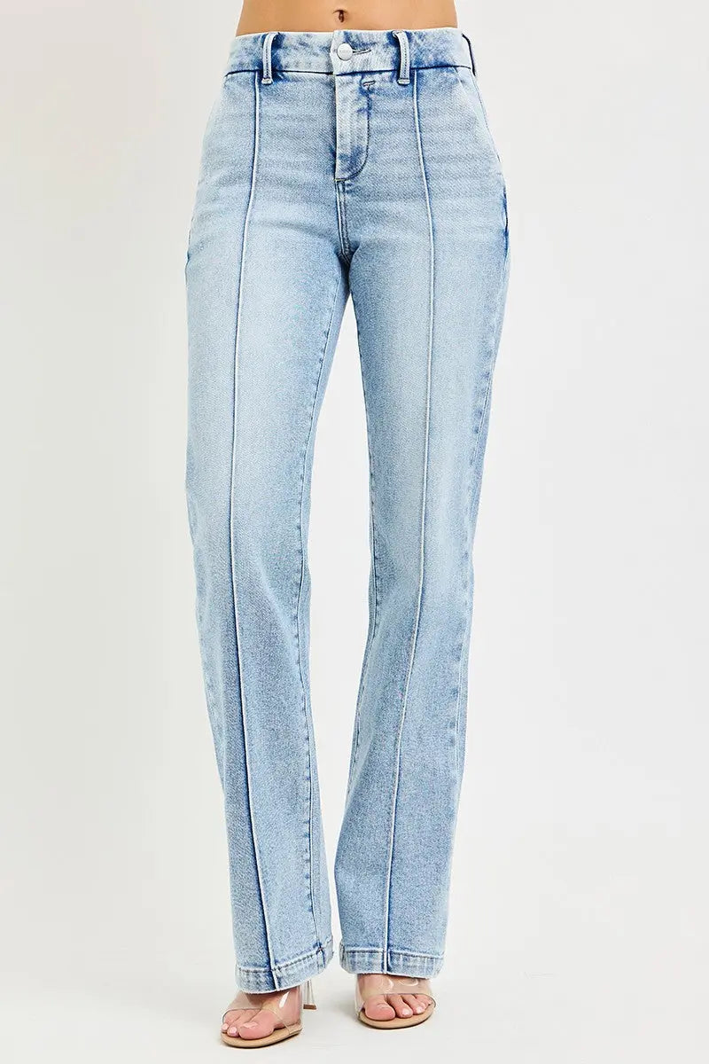 RISEN Tummy Control High Rise Straight Pin Tuck Jeans  Style Ratio