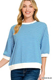 Zenana Striped Contrast Trim Banded Bottom Top  Style Ratio