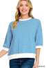 Zenana Striped Contrast Trim Banded Bottom Top  Style Ratio