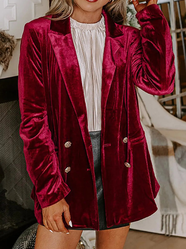 Velvet Lapel Collar Button Up Blazer  Style Ratio