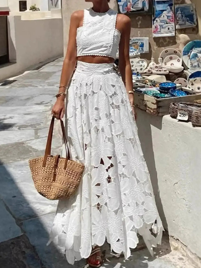 Floral Lace Tank and Skirt Set  Style Ratio