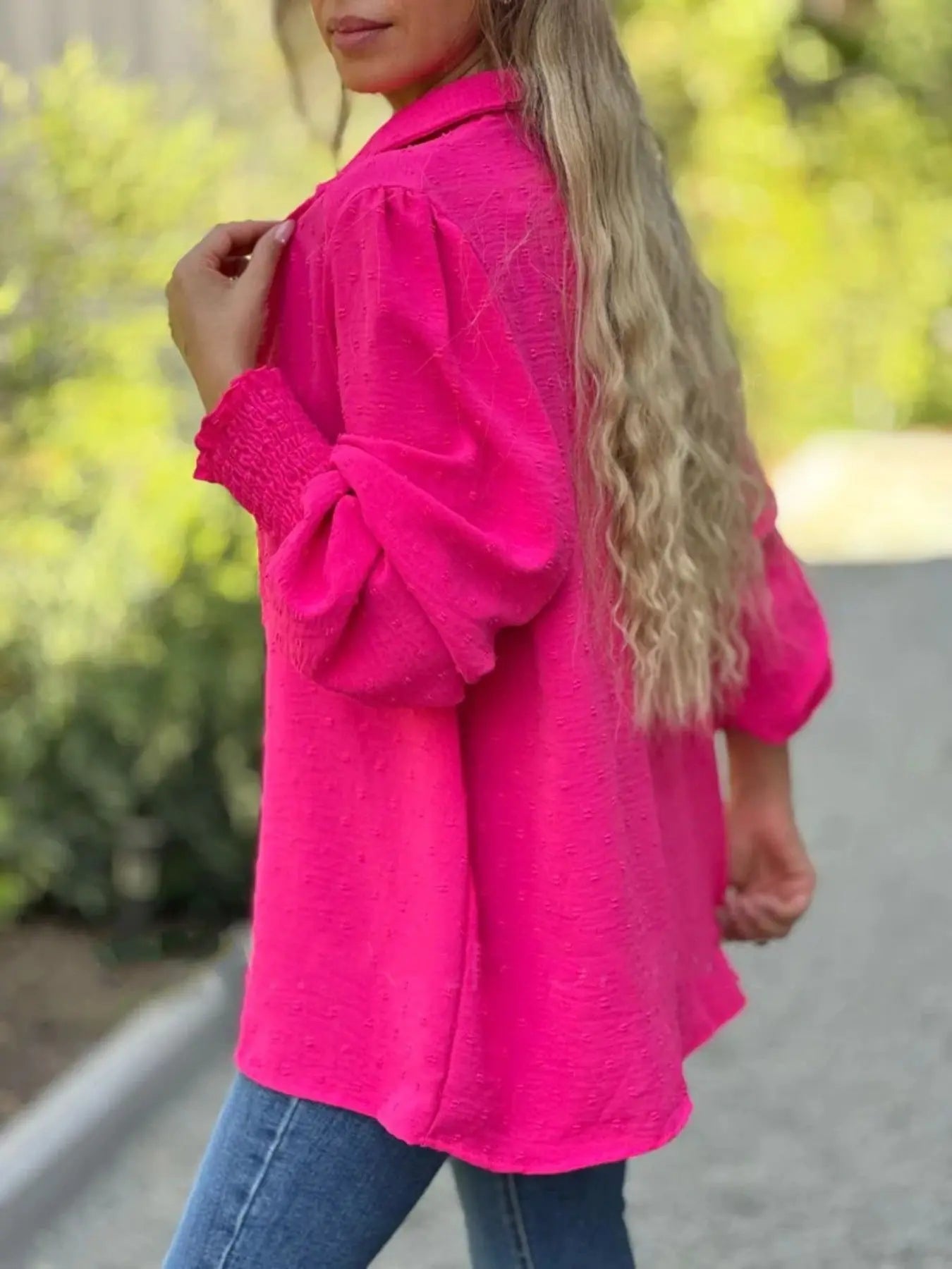 Swiss Dot Button Down Long Sleeve Shirt  Style Ratio