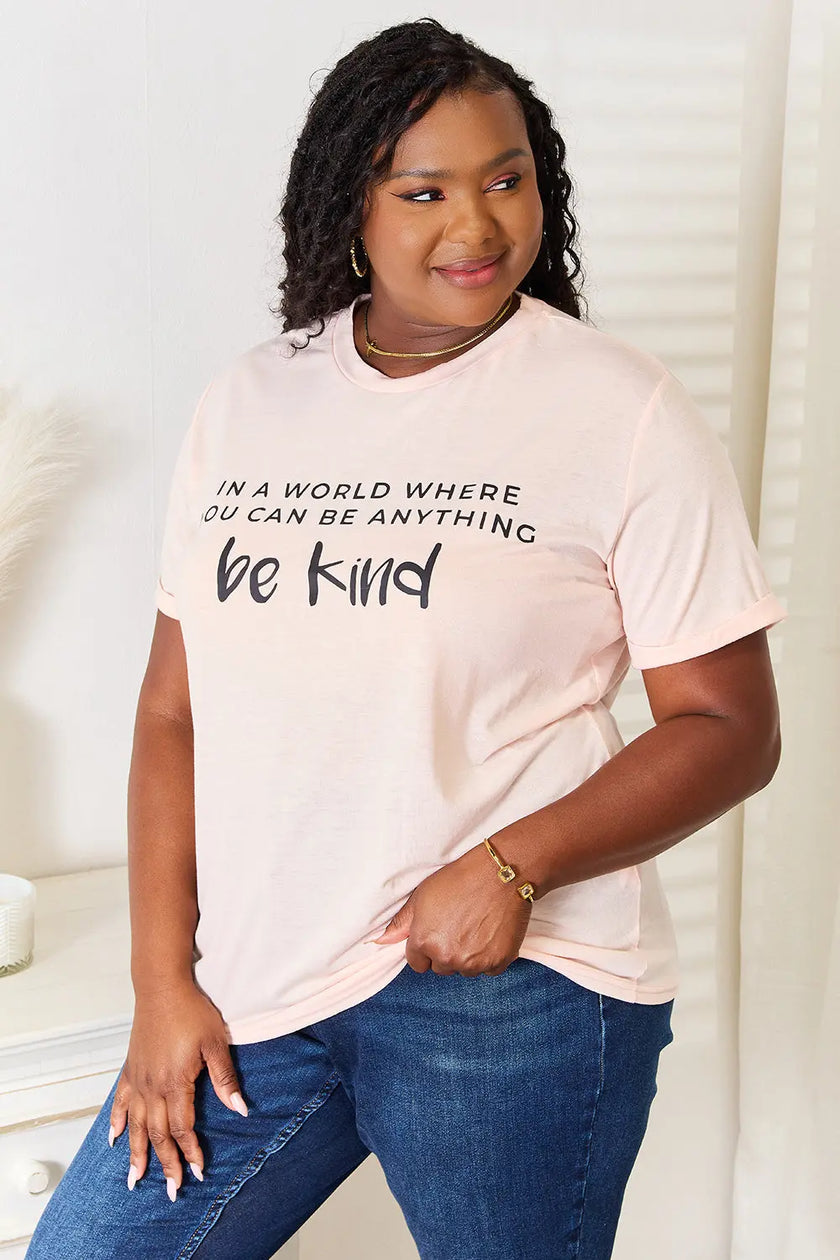 Simply Love Be Kind Graphic Cuffed Short Sleeve Shirt  Style Ratio