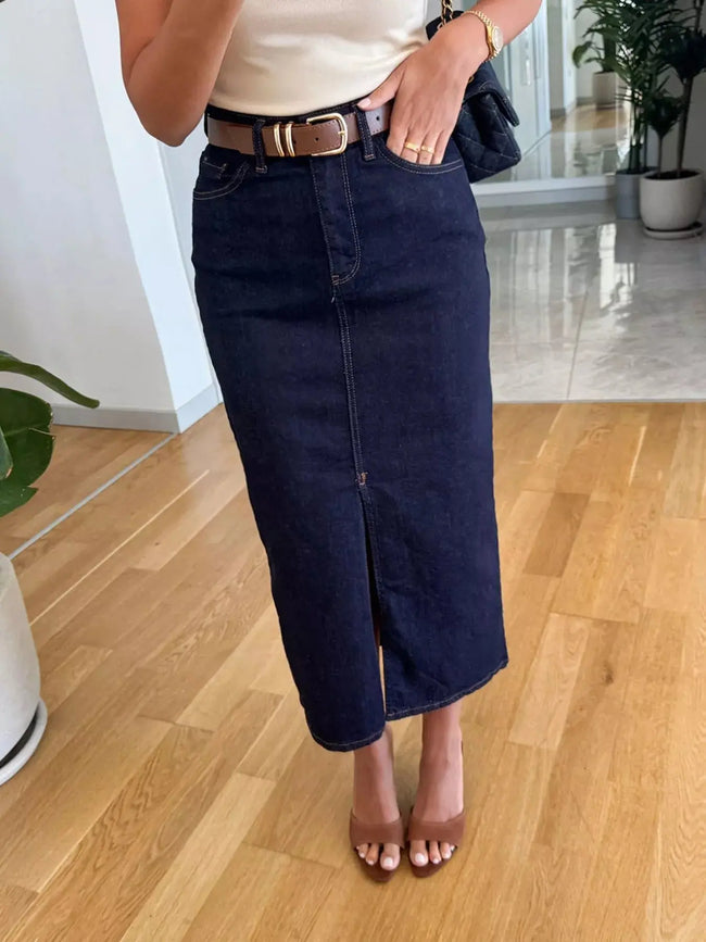 Slit Front Denim Skirt  Style Ratio