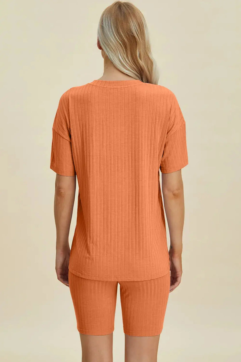 Basic Bae Full Size Ribbed V-Neck Short Sleeve Top and Shorts Loungewear  Style Ratio