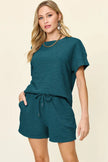 Double Take Short Sleeve Shirt and Drawstring Shorts Set  Style Ratio