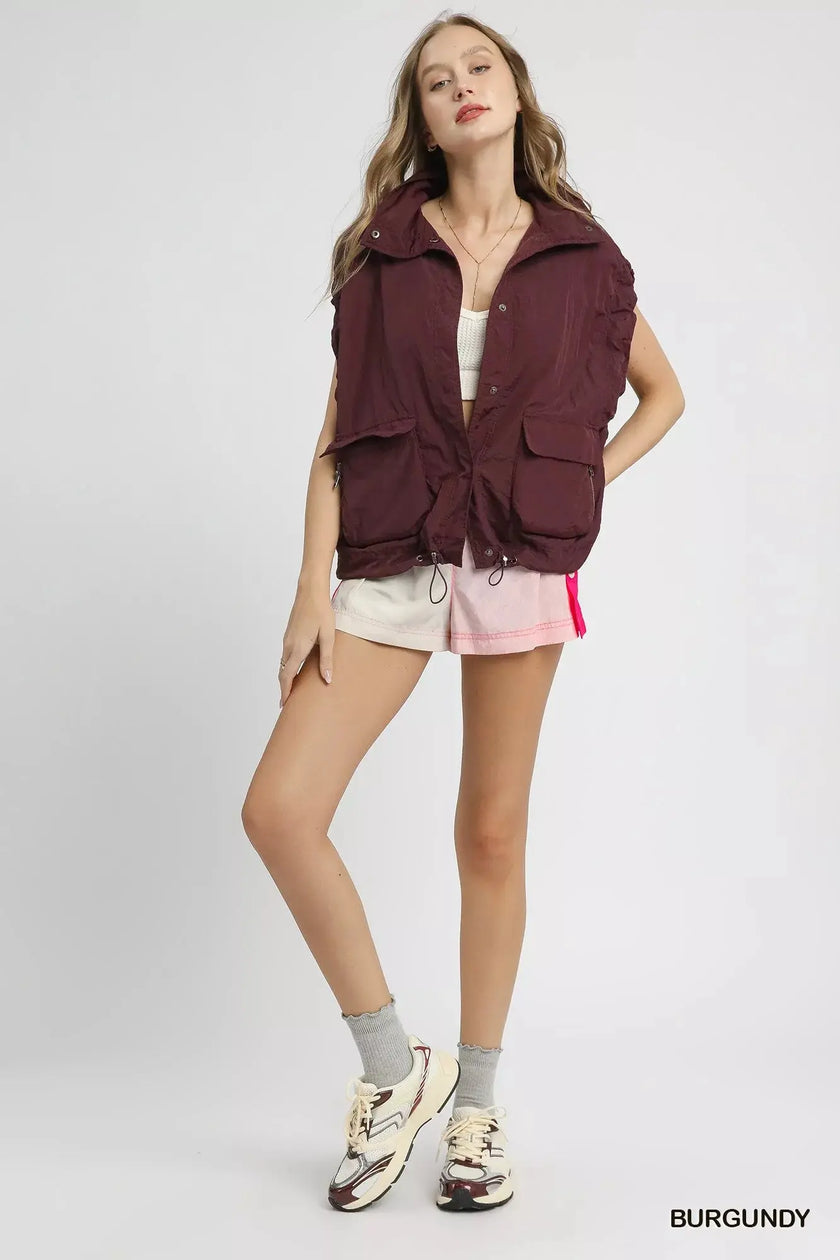 Umgee Drawstring Hem Nylon Vest with Pockets  Style Ratio