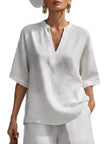 Full Size Notched Half Sleeve Top and Shorts Set  Style Ratio