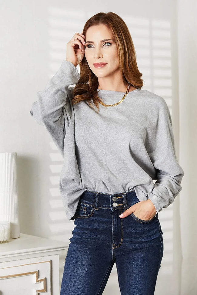 Double Take Seam Detail Round Neck Long Sleeve Top  Style Ratio