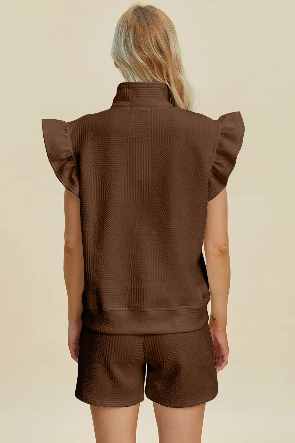 Double Take Full Size Texture Flounce Sleeve Top and Shorts Set  Style Ratio