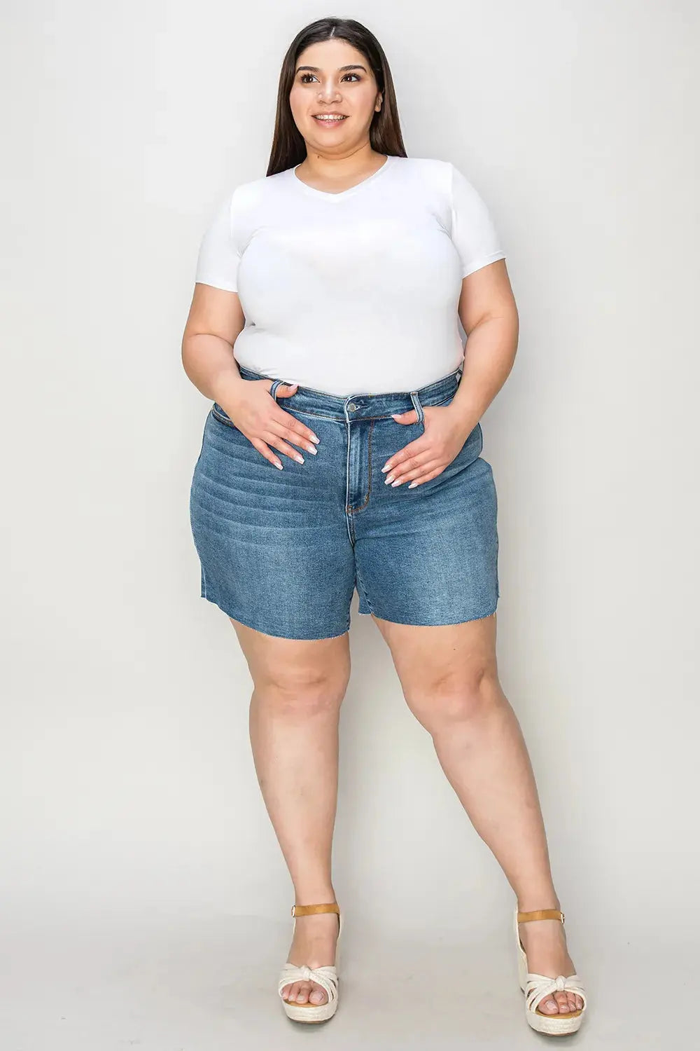Judy Blue Full Size High Waist Slim Denim Shorts  Style Ratio