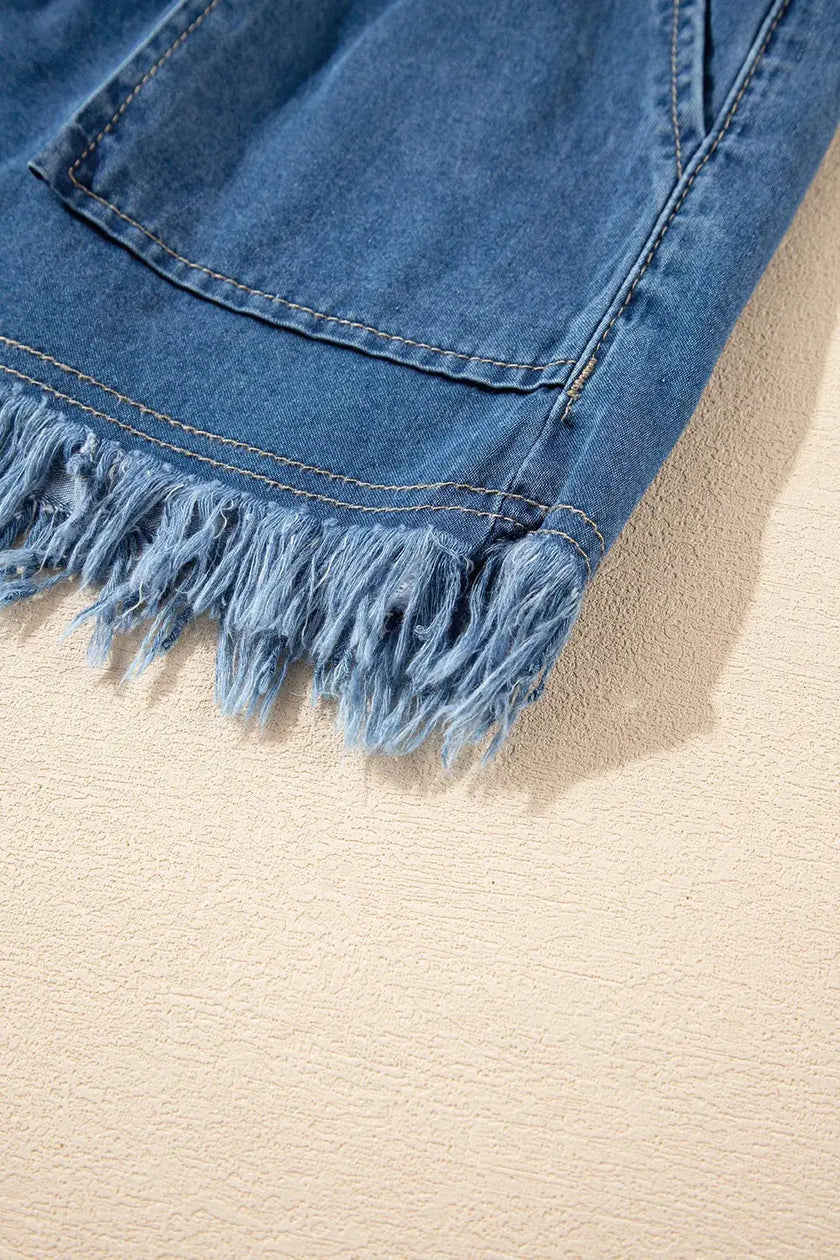 Raw Hem Drawstring High Waist Denim Shorts with Pockets  Style Ratio