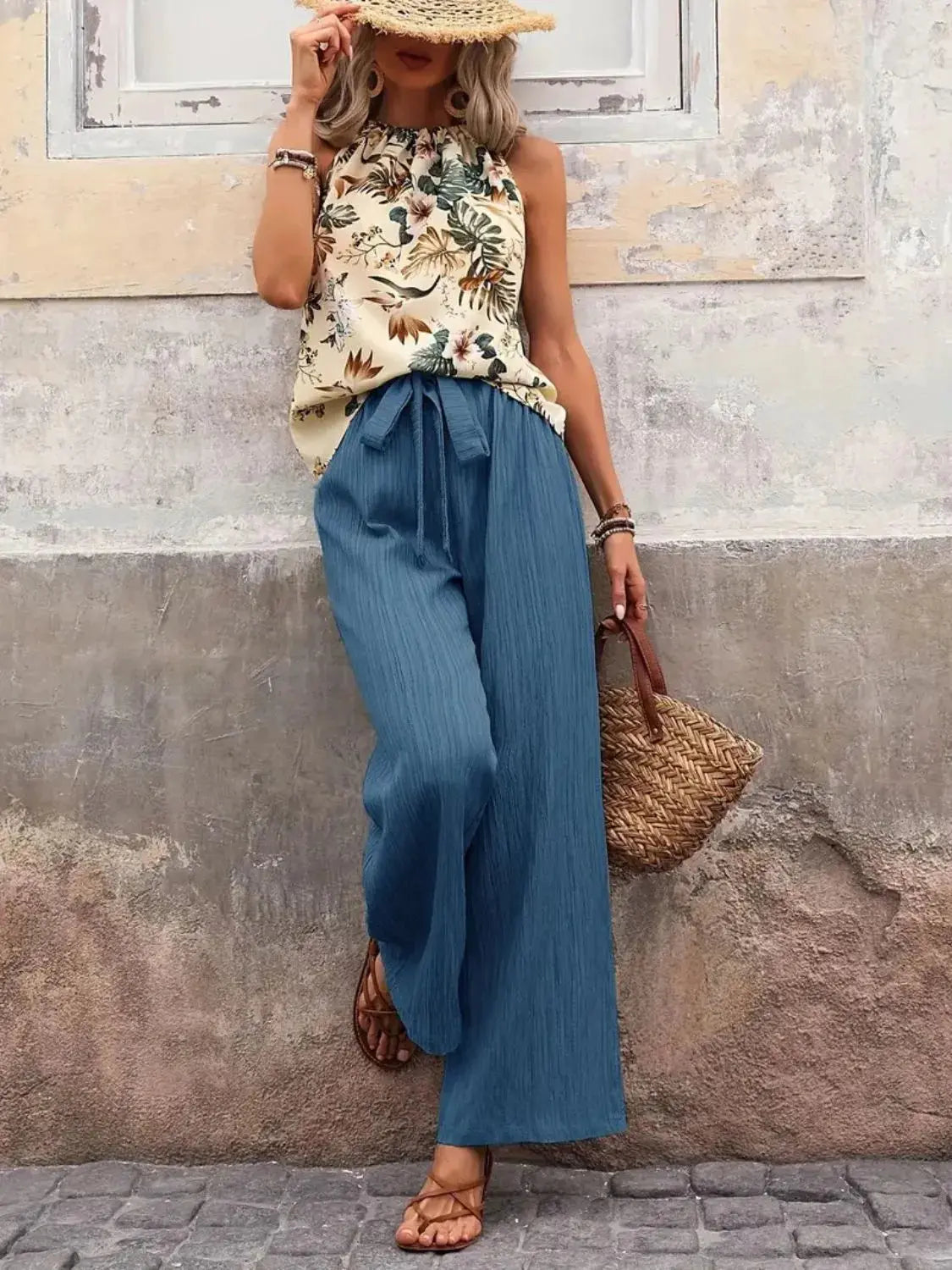 Printed Tank Top and Wide Leg Pants Set  Style Ratio