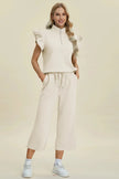 Double Take Full Size Texture Ruffle Short Sleeve Top and Wide Leg Pants Set  Style Ratio