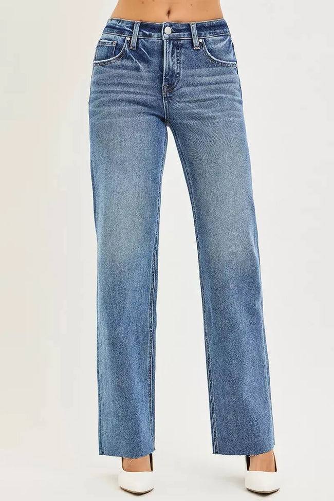 RISEN Tummy Control 4 Way Stretch Mid Rise Straight Jeans  Style Ratio