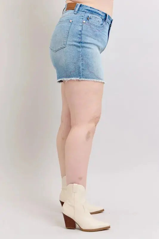 Judy Blue High Waist Western Embroidery Detail Cut Off Denim Shorts  Style Ratio