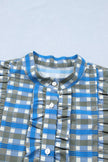 Plaid Long Sleeve Frilled Detail Half Button Blouse  Style Ratio