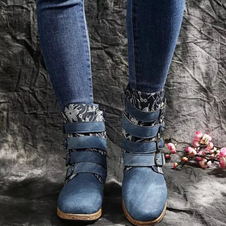 Embroidered Round Toe Boots  Style Ratio