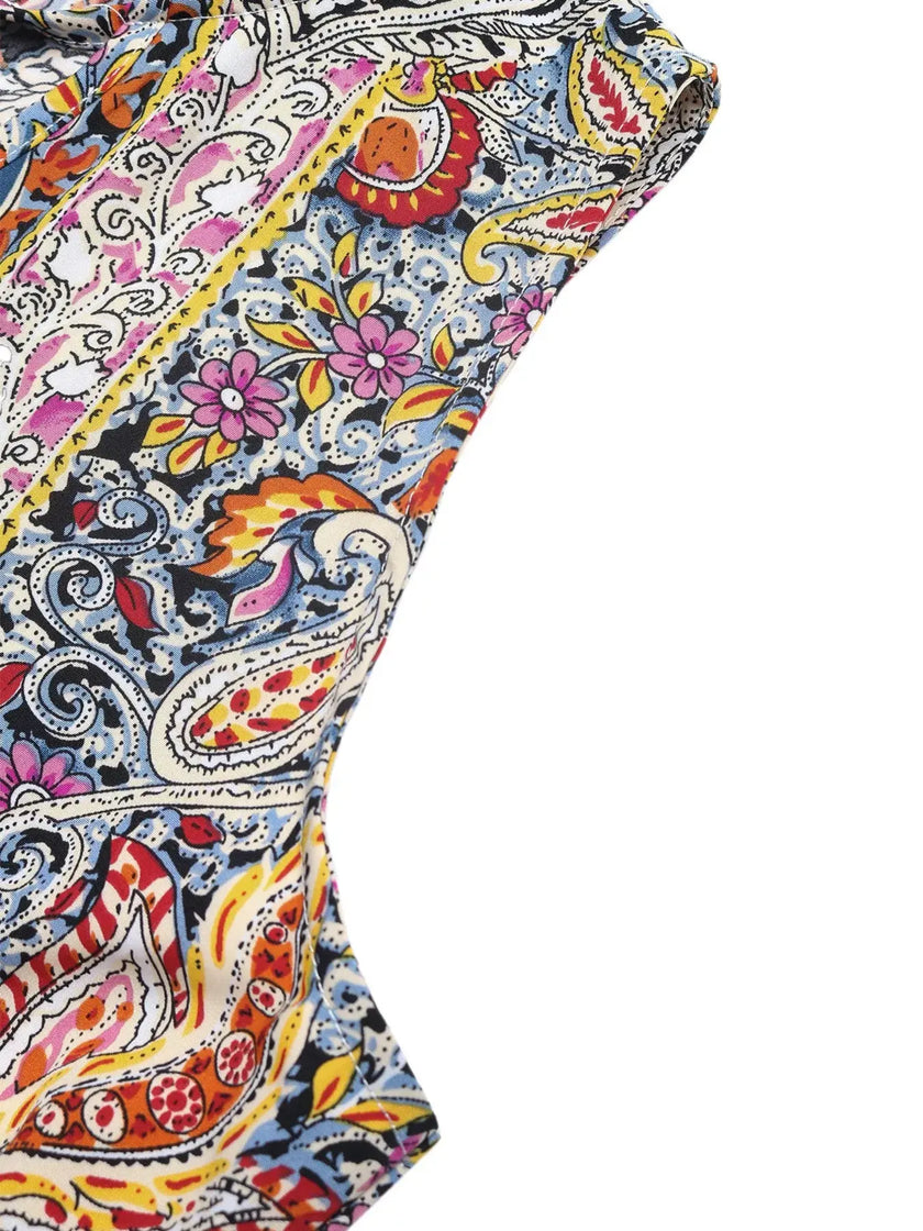 Paisley Print Tie Neck Sleeveless Midi Dress  Style Ratio