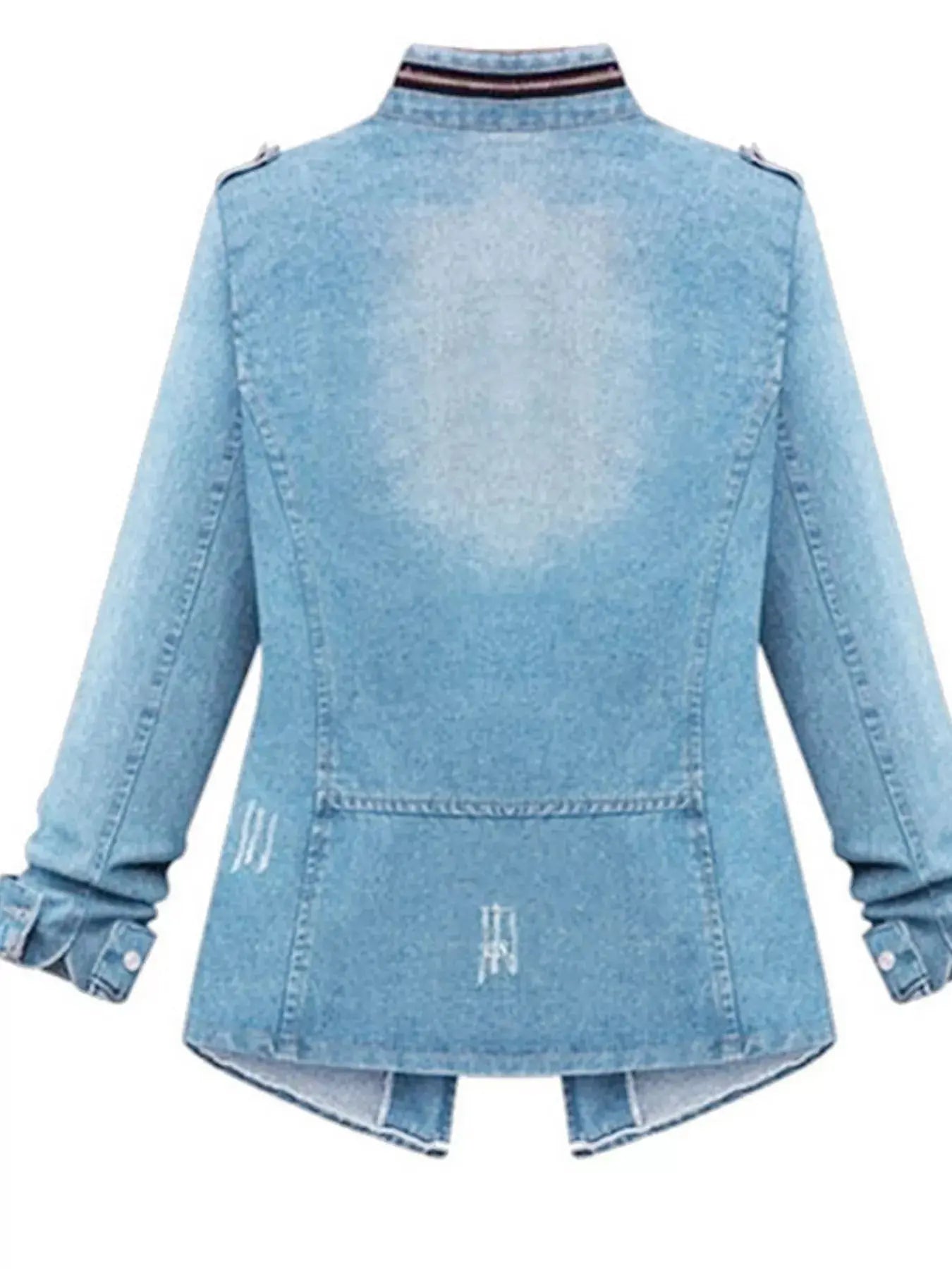 Full Size Chest Pocket Zip Up Denim Jacket  Style Ratio