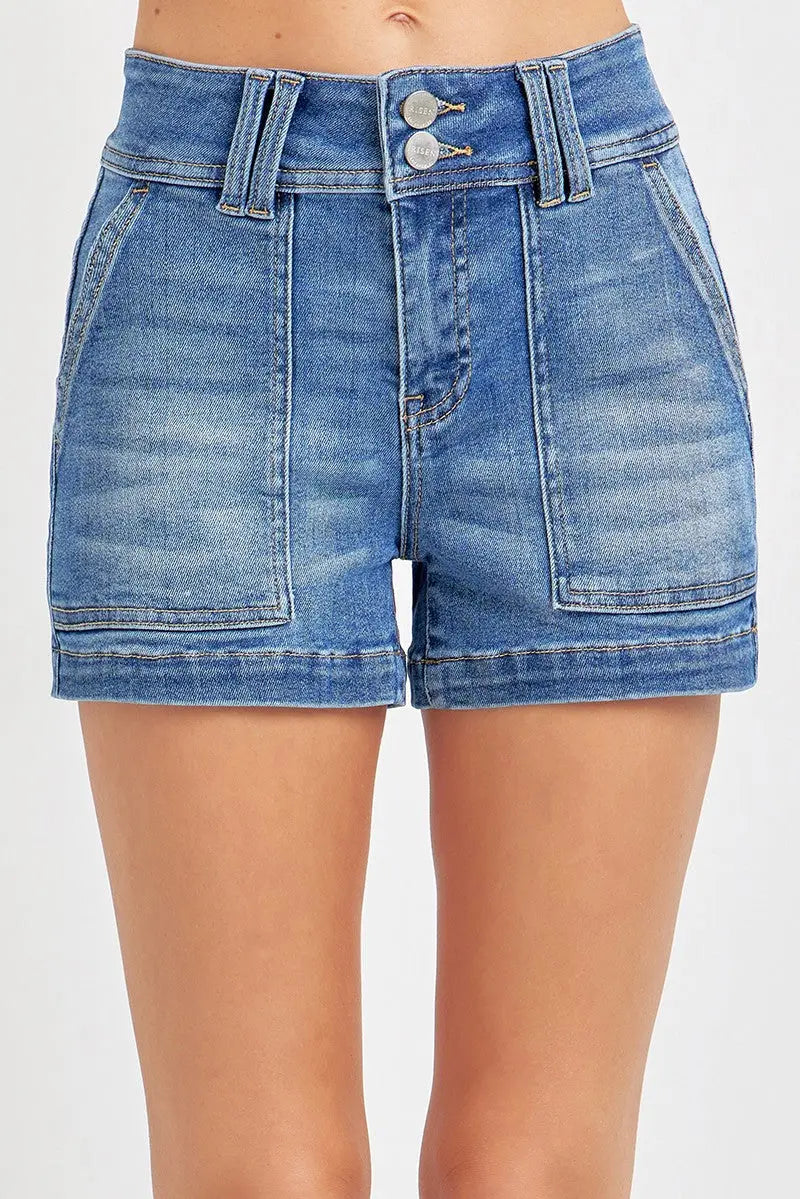 RISEN Full Size High Rise Patched Front Pocket Shorts  Style Ratio