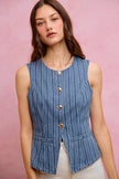 SO ME Stripe Slim Fit Button Front Denim Vest Top  Style Ratio